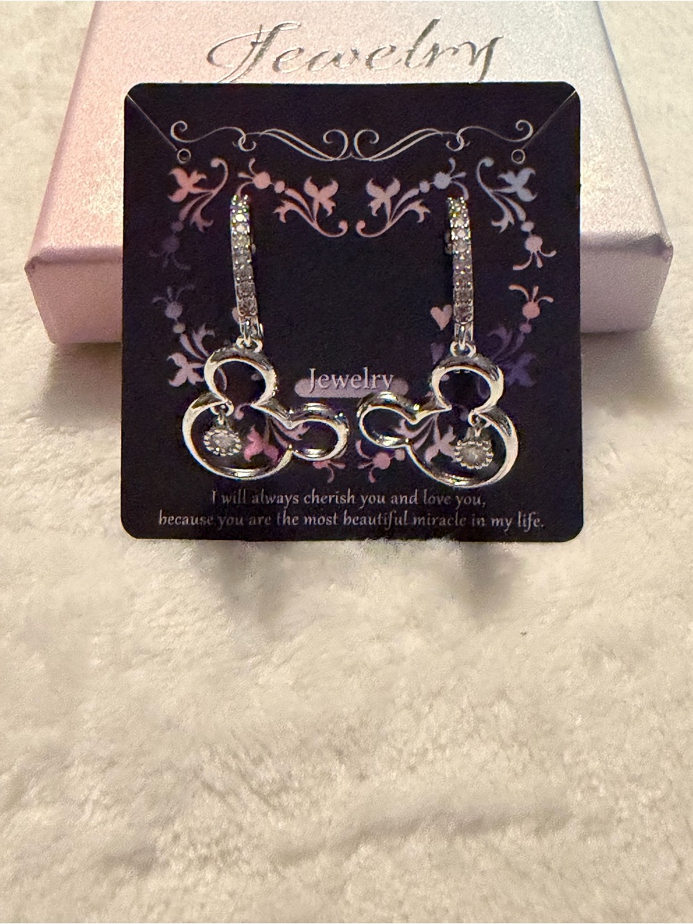 Mouse Earrings Sterling Silver Sparkly Cubic Zirconia NWT - Picture 2 of 5